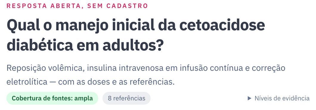 Uma resposta aberta da Rosa: manejo inicial da cetoacidose diabética, com cobertura de fontes ampla e 8 referências.